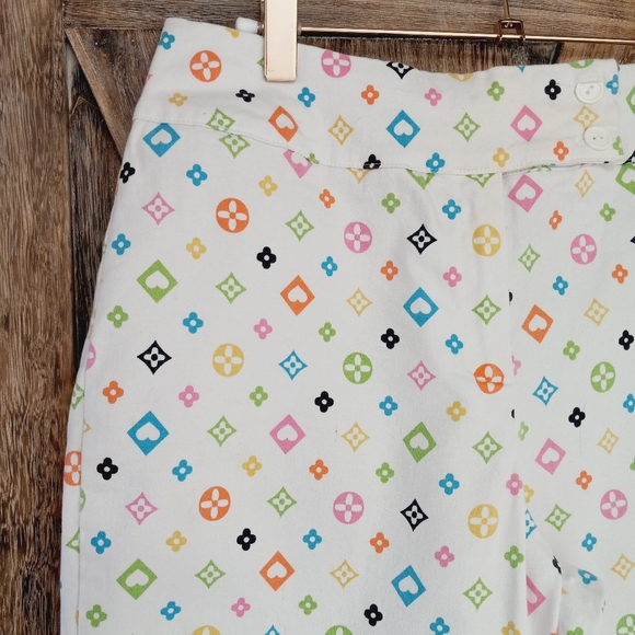 ENVY Vintage Y2k Capri Pants Size 8 White Bootleg Designer Style Geometric Print - Picture 4 of 10